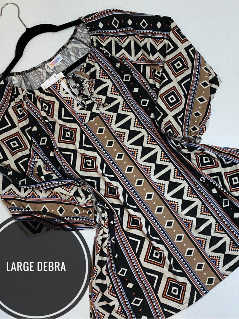 LuLaRoe Geometric Print Blouse - Black, Tan & White